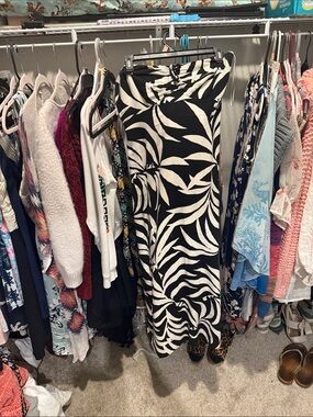 Z Supply Black and White Maxi Dress with Leaf Print